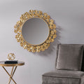 Elegant 30.5in Gold Ginkgo Leaf Round Wall Mirror for Stylish Decor