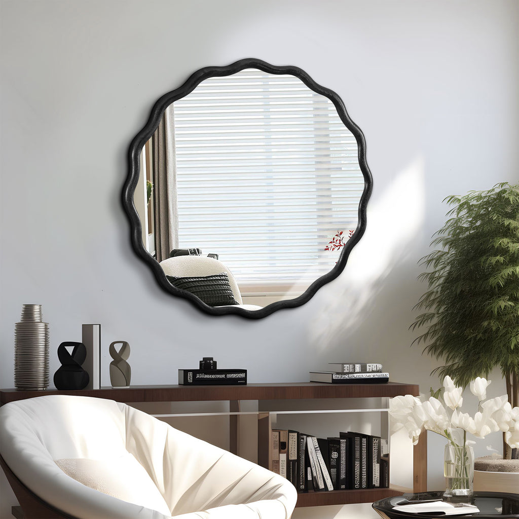 Elegant Solid Wood Wavy Mirror - Versatile Wall Decor for Any Room