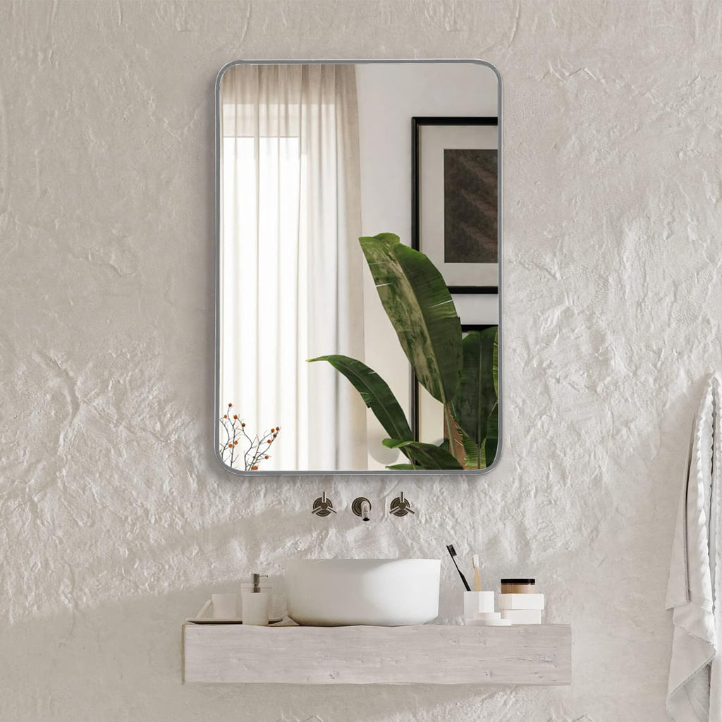 Elegant 22x30 Inch Silver Metal Framed Bathroom Mirror for Modern Homes