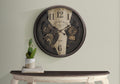 30in Round Wall Clock with Gear Mechanism - Brown Transitional Design