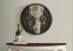 30in Round Wall Clock with Gear Mechanism - Brown Transitional Design