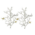 Elegant 17x5.5x22in Metal Branch Wall Sculptures with Bird Accents - Set of 2