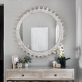 Vintage 34in Round Gear-Shaped Mirror - Elegant Decor for Any Space