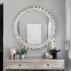 Vintage 34in Round Gear-Shaped Mirror - Elegant Decor for Any Space