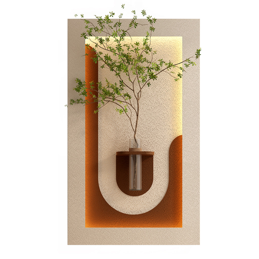 Elegant 3-Color LED Sandstone Wall Decor with Green Plants & Rabbit