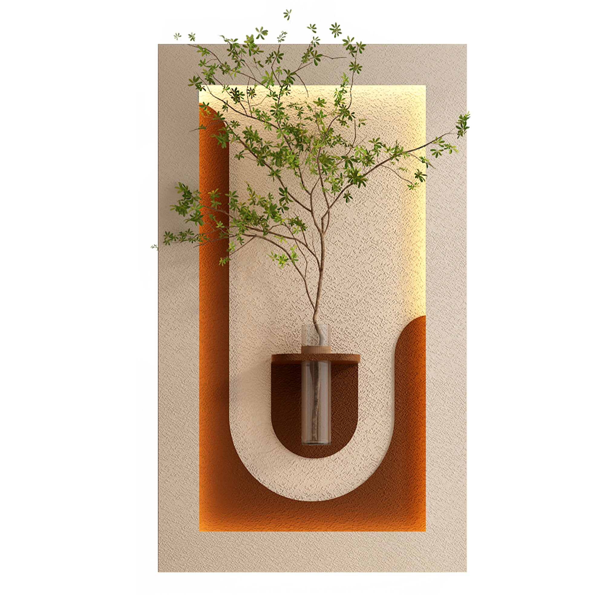 Elegant 3-Color LED Sandstone Wall Decor with Green Plants & Rabbit