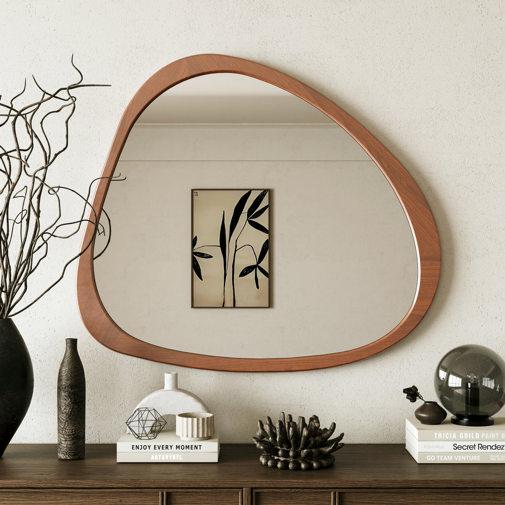 Stylish 45in Asymmetrical Solid Wood Mirror for Any Room Decor