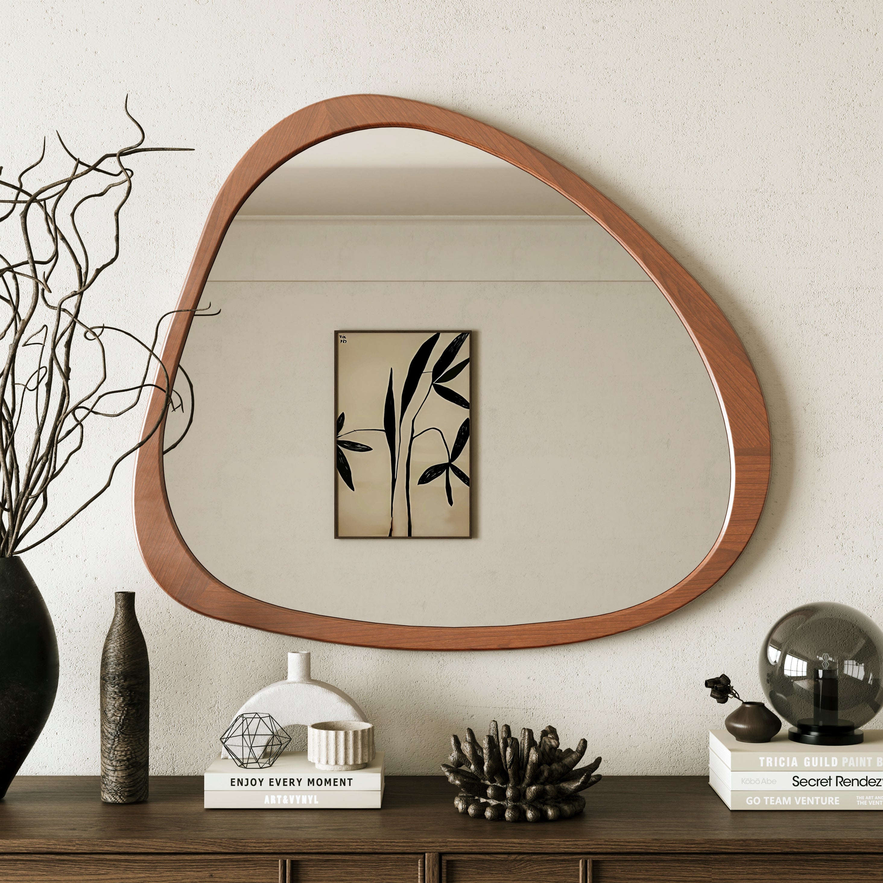 Stylish 45in Asymmetrical Solid Wood Mirror for Any Room Decor