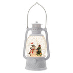 Charming 4.7in White Lantern with Snowman & Tree - LED Spinning Decor