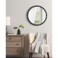 Elegant Beaded Round Wall Mirror - Matte Black Frame, 27in Diameter