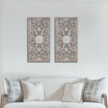 Botanical Distressed Carved Wood Wall Decor Set - 2 PCS with Lotus Design