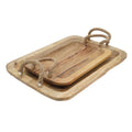 Elegant S/2 Tabari Wood Trays with Jute Handles for Versatile Serving