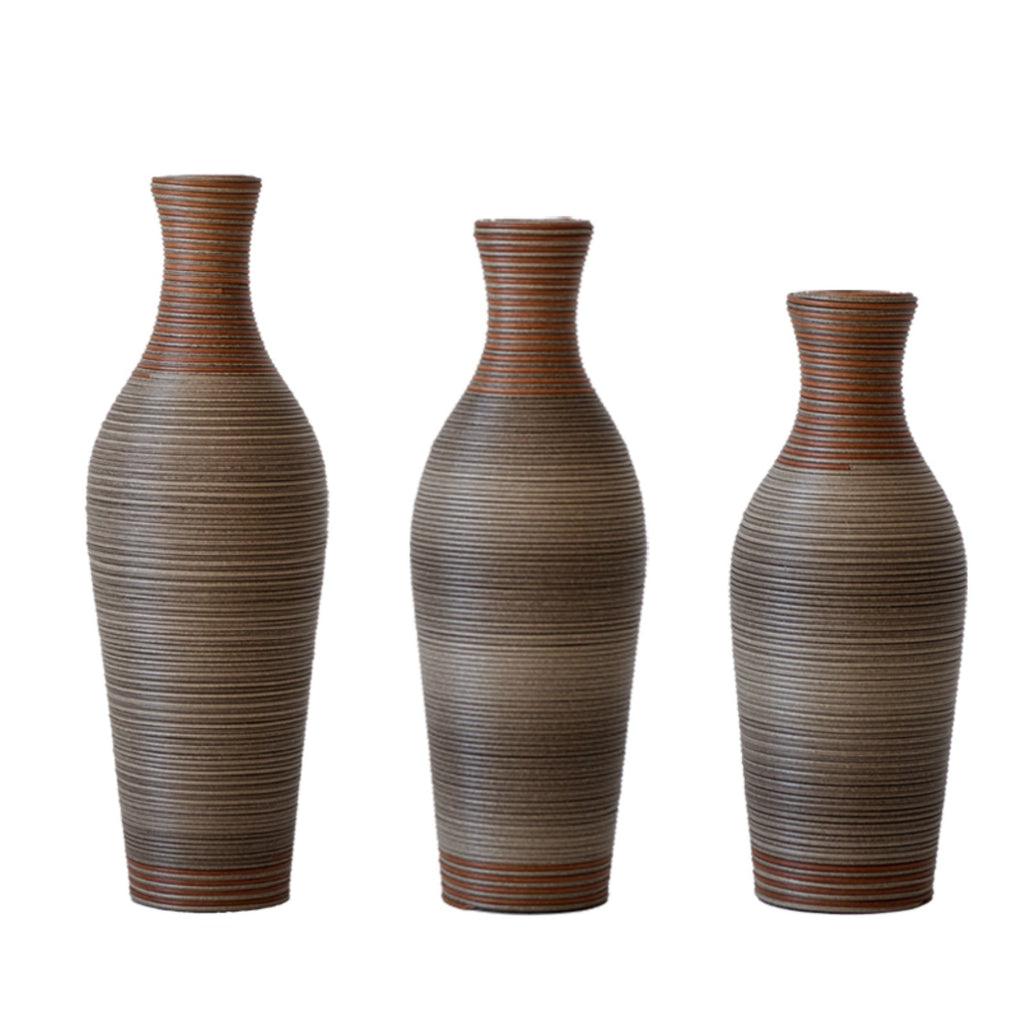 Elegant Handcrafted PVC Floor Vase Set of 3 - Timeless Brown Decor