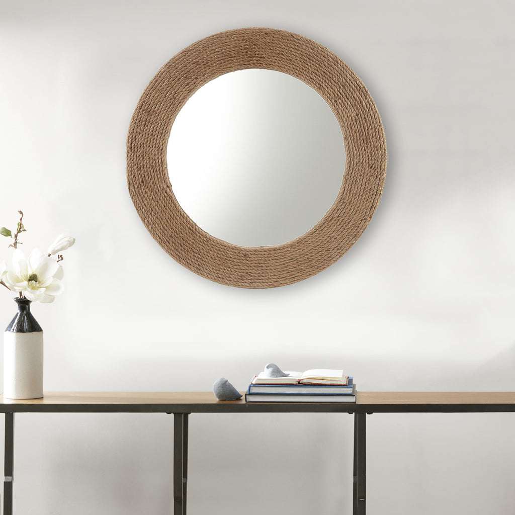 Stylish 26in Natural Jute Rope Round Wall Mirror for Any Decor
