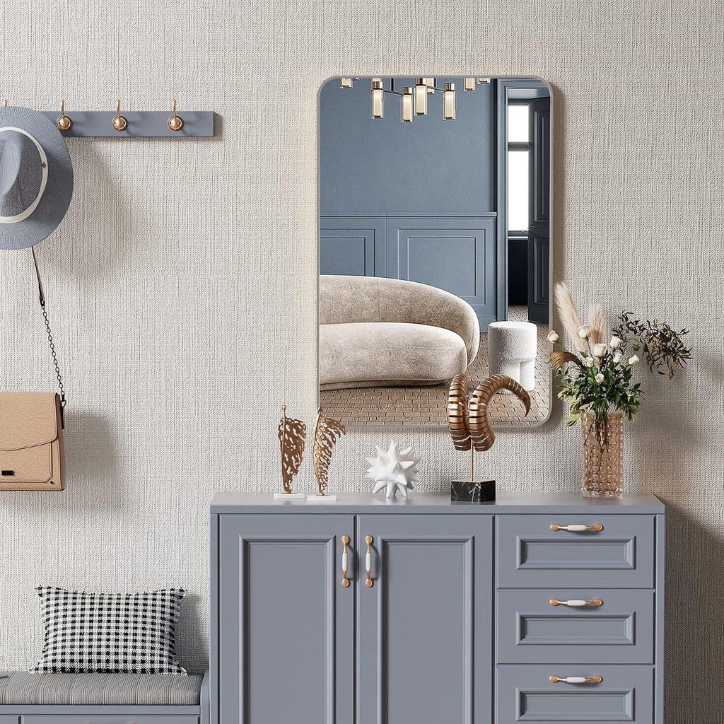 Elegant 24x36 Inch Silver Framed Bathroom Mirror for Modern Interiors