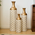 Elegant Set of 3 White and Gold Decorative Metal Floor Vases