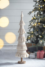 Elegant Fringed Cone Tree with Wooden Base - Festive Holiday Decor