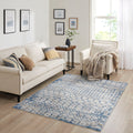 Moroccan Global Woven Area Rug: Durable Blue & Cream Design from Turkey