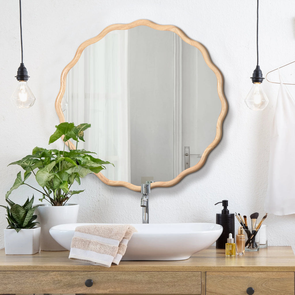 Stylish Solid Wood Wavy Mirror: Modern Wall Decor for Any Room