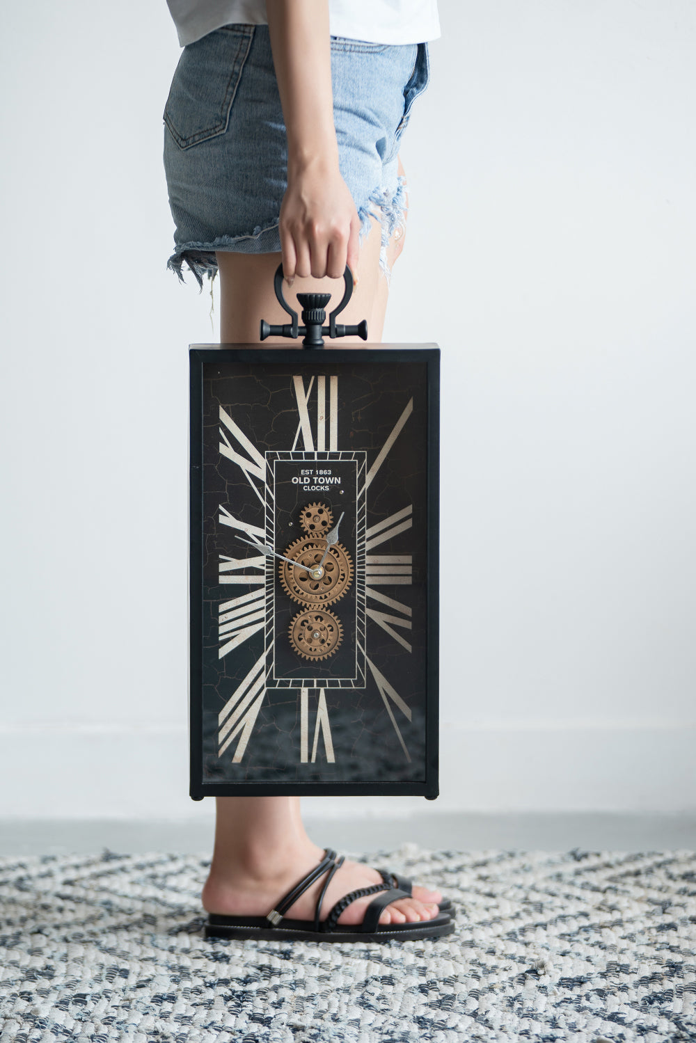 Elegant Black and Gold Roman Numeral Table Clock for Sophisticated Decor