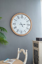 D32.3in Rustic Oversized Wall Clock with Fir Wood Frame & Vintage Charm