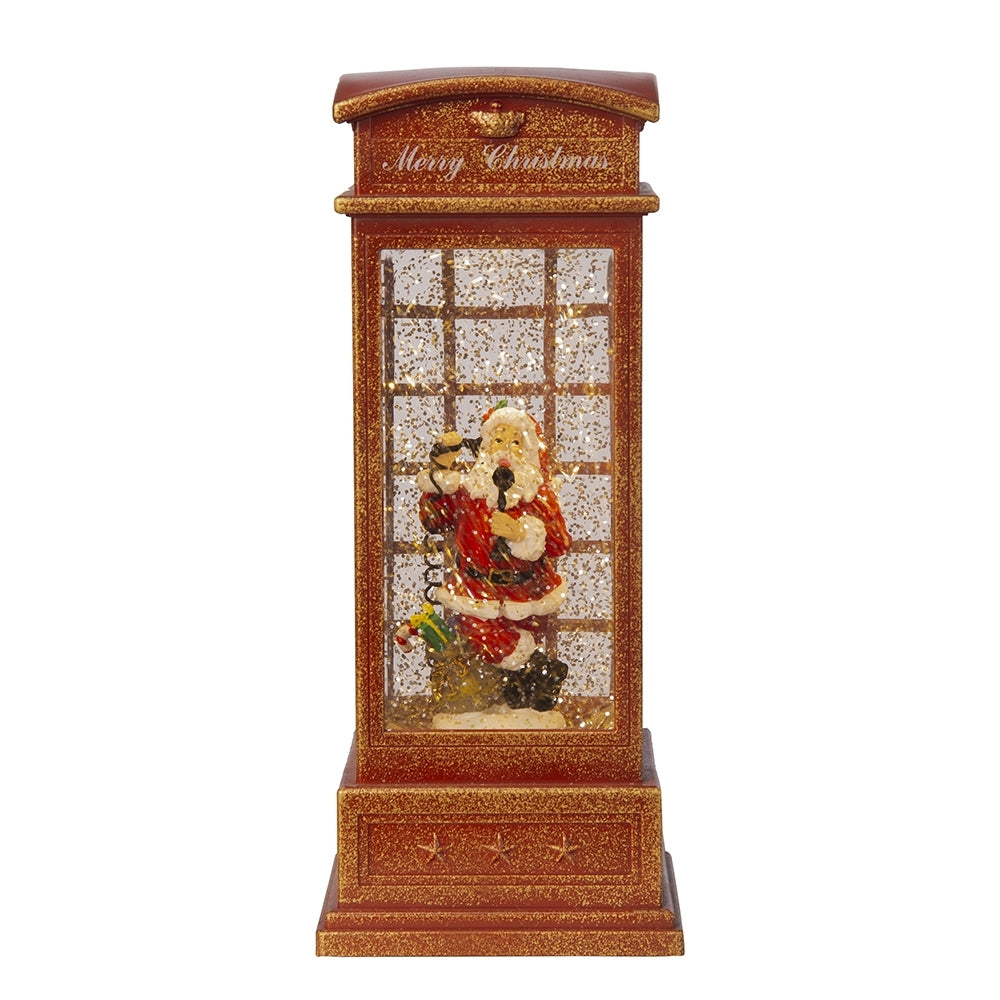 Lighted Spinning Christmas Phone Booth with Santa – Festive Decor