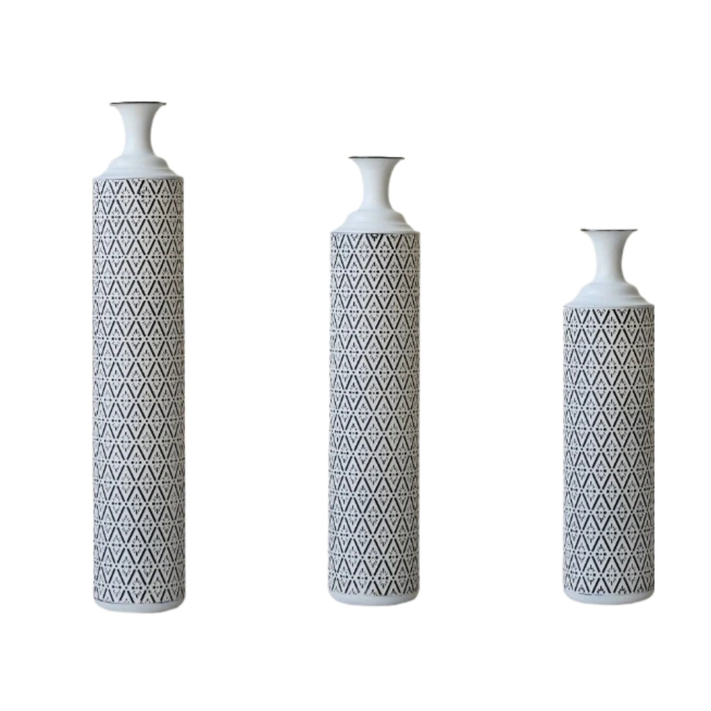 Elegant 3-Piece Metal Floor Vase Set with Geometric Design