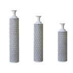 Elegant 3-Piece Metal Floor Vase Set with Geometric Design