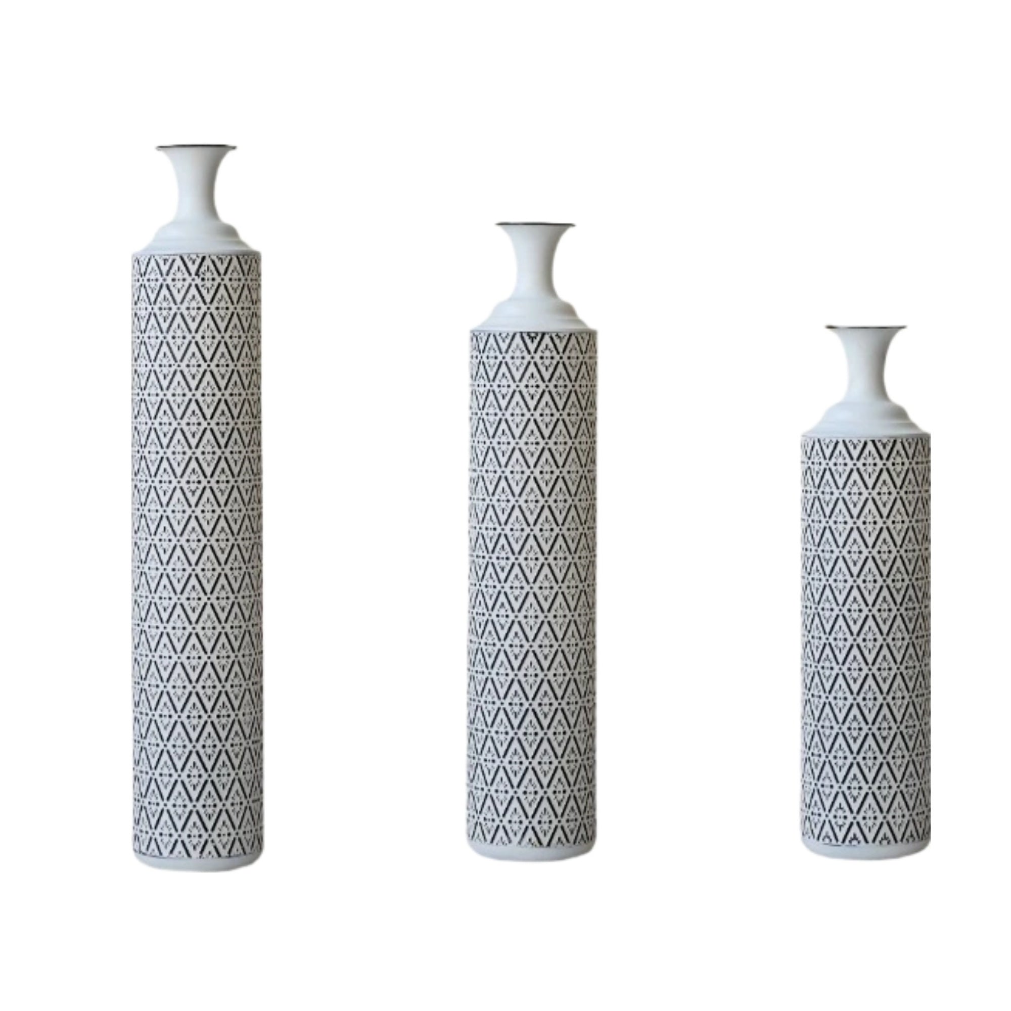 Elegant 3-Piece Metal Floor Vase Set with Geometric Design