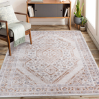 Loom & Luxe 5x7 Cream Area Rug: Stylish, Stain-Resistant Elegance