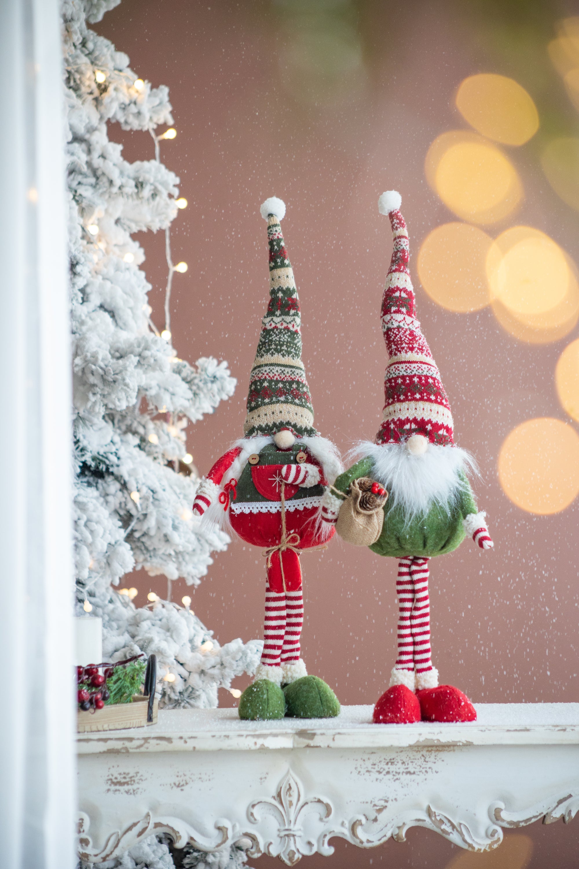 Charming Fabric Gnome Duo with Knit Hats for Festive Home Decor