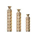 Elegant Gold-Plated Metal Vase Set with Geometric Design - 3 Sizes
