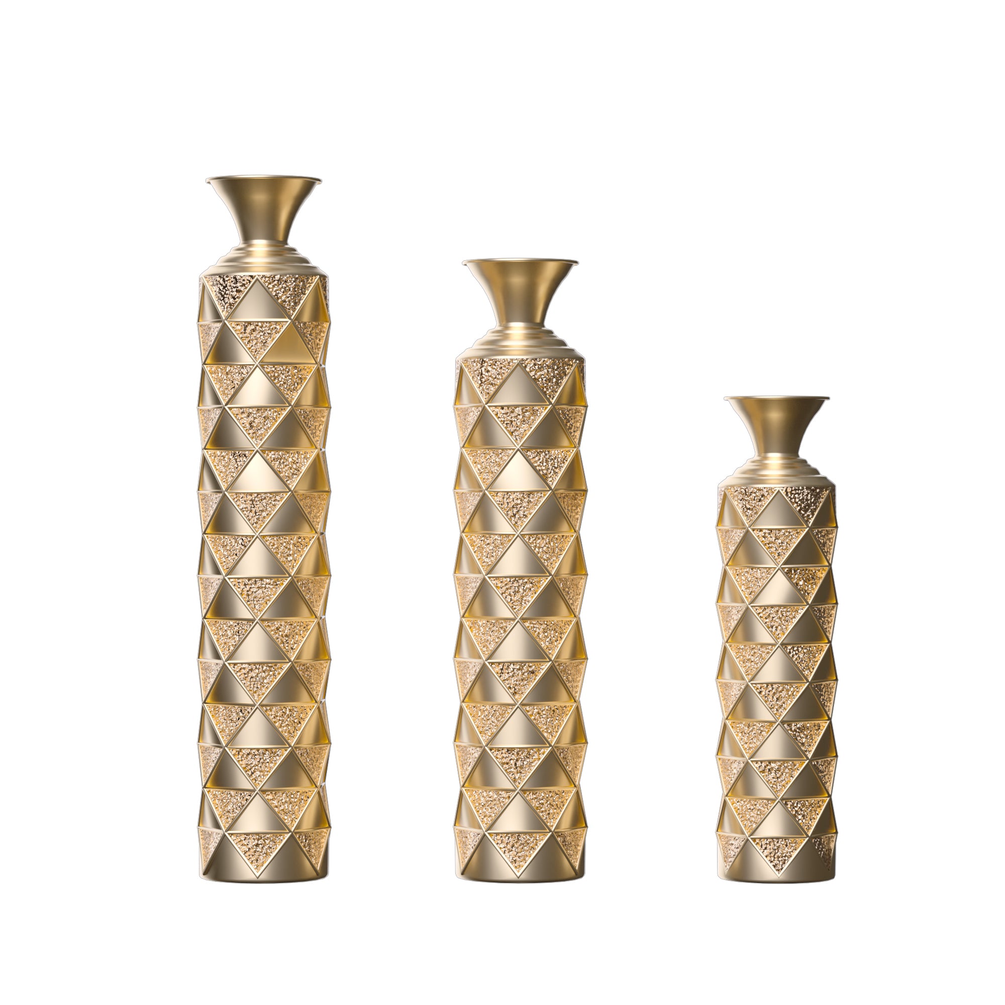 Elegant Gold-Plated Metal Vase Set with Geometric Design - 3 Sizes