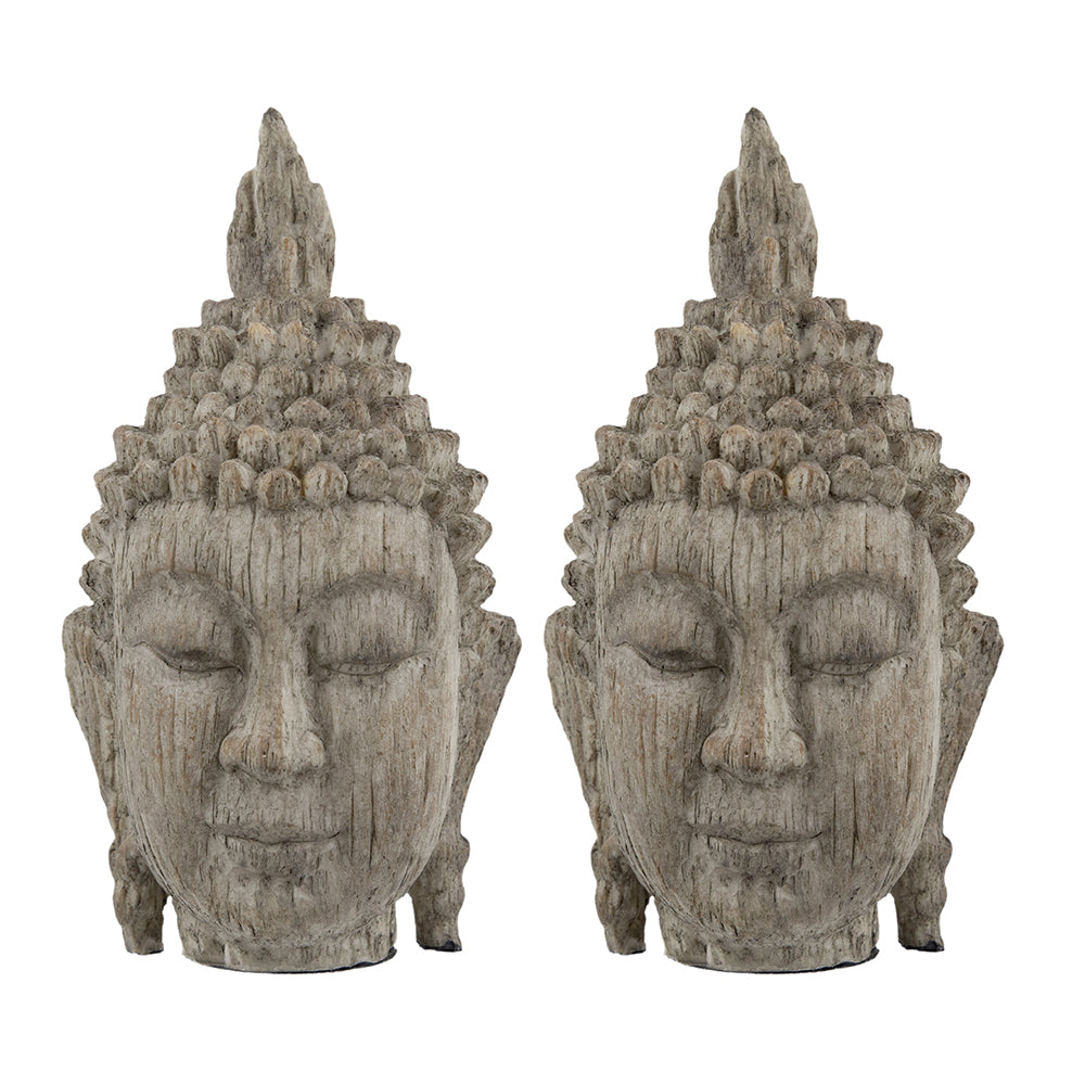 Set of 2 Small Meditating Buddha Head Sculptures - Serene Decor
