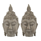 Set of 2 Small Meditating Buddha Head Sculptures - Serene Decor